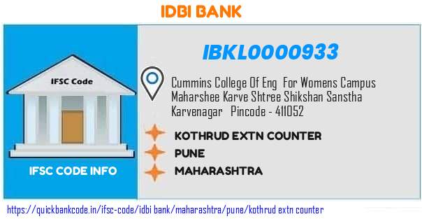 Idbi Bank Kothrud Extn Counter IBKL0000933 IFSC Code