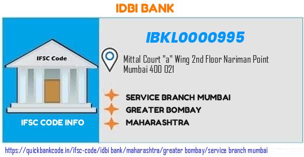 Idbi Bank Service Branch Mumbai IBKL0000995 IFSC Code