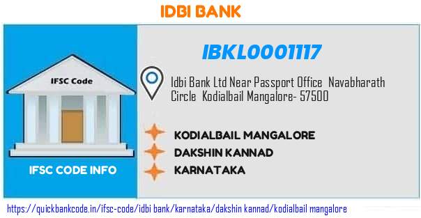 Idbi Bank Kodialbail Mangalore IBKL0001117 IFSC Code