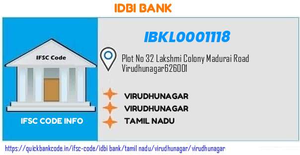 Idbi Bank Virudhunagar IBKL0001118 IFSC Code