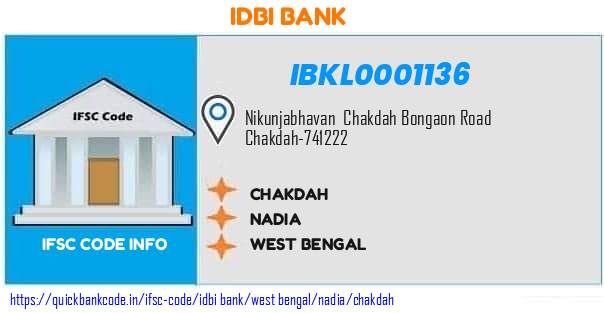 Idbi Bank Chakdah IBKL0001136 IFSC Code