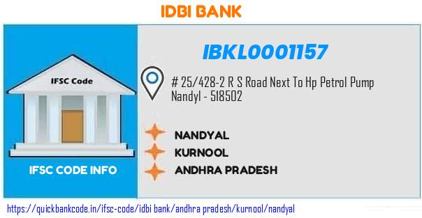 Idbi Bank Nandyal IBKL0001157 IFSC Code