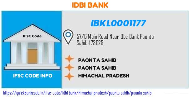 Idbi Bank Paonta Sahib IBKL0001177 IFSC Code