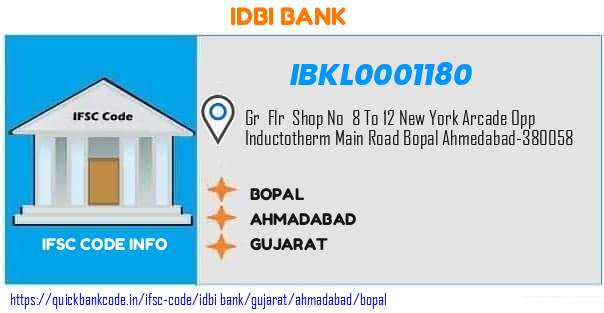 Idbi Bank Bopal IBKL0001180 IFSC Code