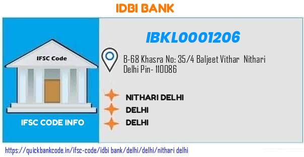 Idbi Bank Nithari Delhi IBKL0001206 IFSC Code