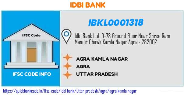 Idbi Bank Agra Kamla Nagar IBKL0001318 IFSC Code
