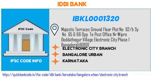 Idbi Bank Electronic City Branch IBKL0001320 IFSC Code