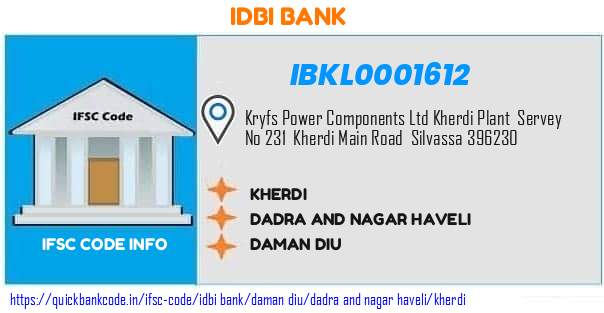 Idbi Bank Kherdi IBKL0001612 IFSC Code