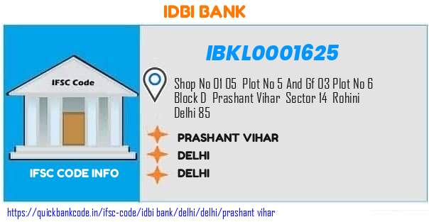 Idbi Bank Prashant Vihar IBKL0001625 IFSC Code