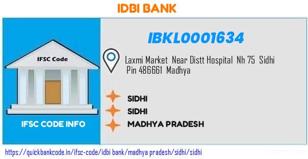 Idbi Bank Sidhi IBKL0001634 IFSC Code