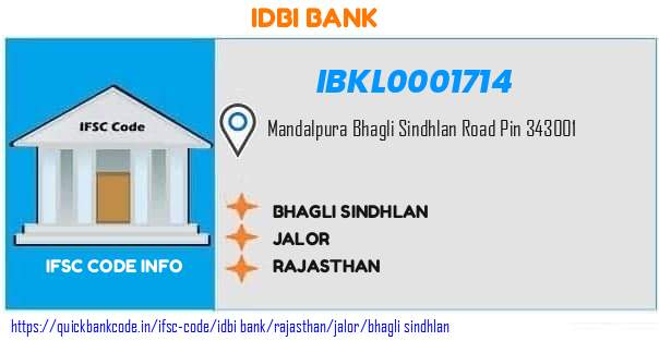 Idbi Bank Bhagli Sindhlan IBKL0001714 IFSC Code