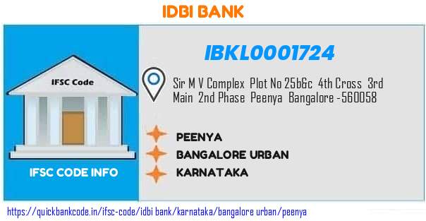 Idbi Bank Peenya IBKL0001724 IFSC Code