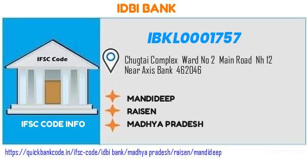 Idbi Bank Mandideep IBKL0001757 IFSC Code