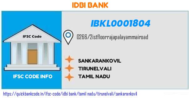 Idbi Bank Sankarankovil IBKL0001804 IFSC Code