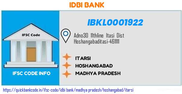 Idbi Bank Itarsi IBKL0001922 IFSC Code