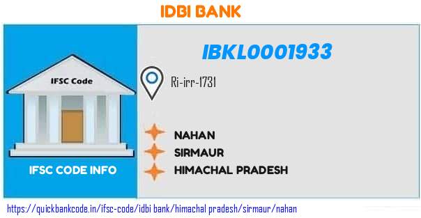 Idbi Bank Nahan IBKL0001933 IFSC Code