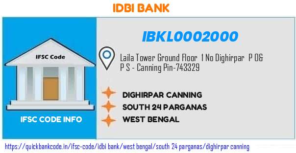 Idbi Bank Dighirpar Canning IBKL0002000 IFSC Code