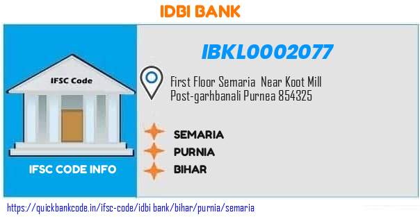 Idbi Bank Semaria IBKL0002077 IFSC Code