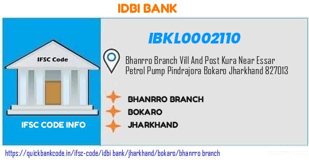 Idbi Bank Bhanrro Branch IBKL0002110 IFSC Code