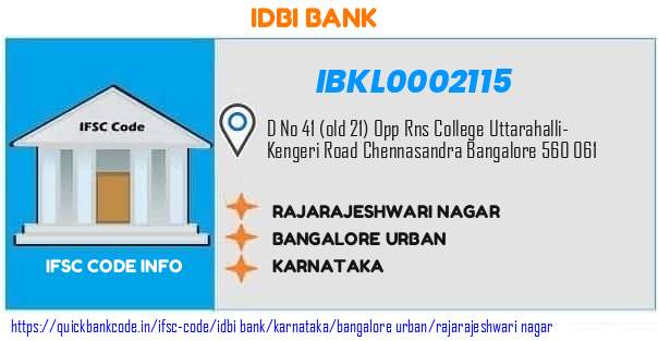 Idbi Bank Rajarajeshwari Nagar IBKL0002115 IFSC Code