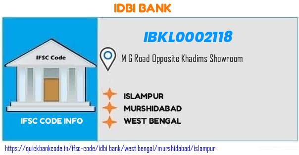 Idbi Bank Islampur IBKL0002118 IFSC Code