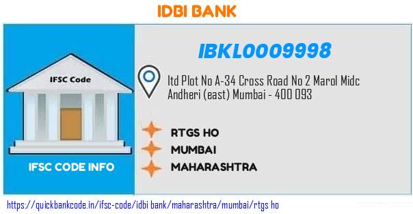 Idbi Bank Rtgs Ho IBKL0009998 IFSC Code
