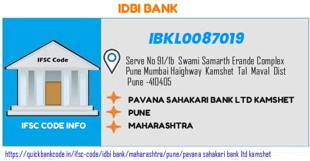 Idbi Bank Pavana Sahakari Bank  Kamshet IBKL0087019 IFSC Code