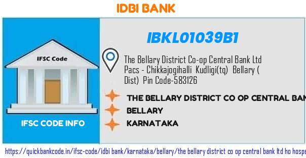 Idbi Bank The Bellary District Co Op Central Bank  Ho Hospet Chikkajogihalli Branch IBKL01039B1 IFSC Code