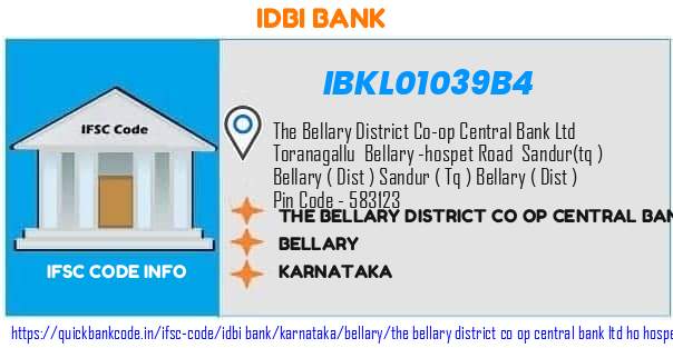 Idbi Bank The Bellary District Co Op Central Bank  Ho Hospet Toranagallu Branch IBKL01039B4 IFSC Code