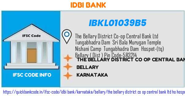 Idbi Bank The Bellary District Co Op Central Bank  Ho Hospet Tungabhadra Dam Branch IBKL01039B5 IFSC Code