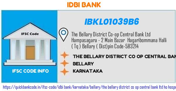 Idbi Bank The Bellary District Co Op Central Bank  Ho Hospet Hampasagara Branch IBKL01039B6 IFSC Code