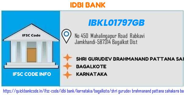 Idbi Bank Shri Gurudev Brahmanand Pattana Sahakara Bank Niyamit Rabkavi IBKL01797GB IFSC Code