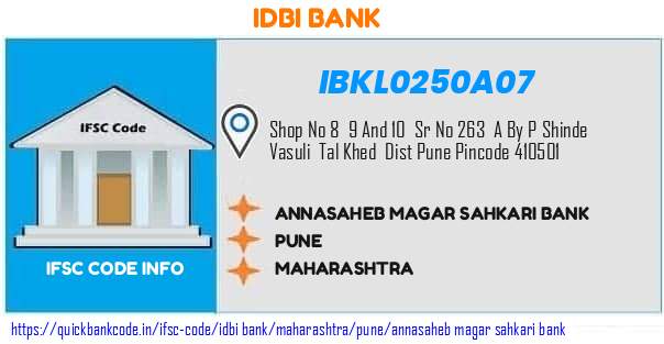 Idbi Bank Annasaheb Magar Sahkari Bank IBKL0250A07 IFSC Code