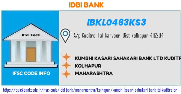 Idbi Bank Kumbhi Kasari Sahakari Bank  Kuditre Br  IBKL0463KS3 IFSC Code