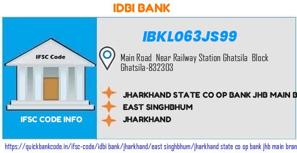 Idbi Bank Jharkhand State Co Op Bank Jhb Main Branch Mbr IBKL063JS99 IFSC Code