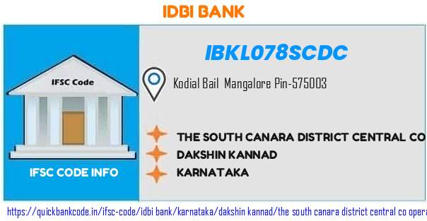 Idbi Bank The South Canara District Central Co Operative Bank IBKL078SCDC IFSC Code