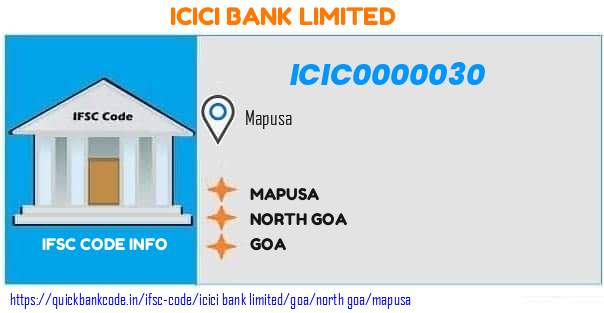 Icici Bank Mapusa ICIC0000030 IFSC Code