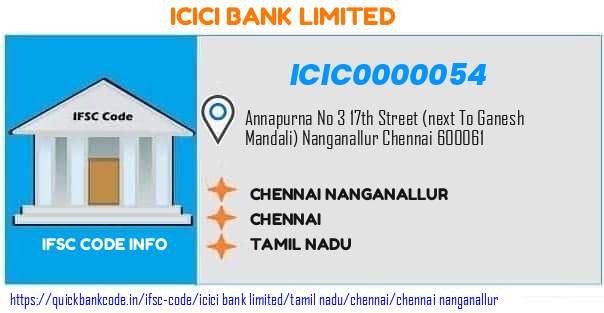 ICIC0000054 ICICI Bank. CHENNAINANGANALLUR