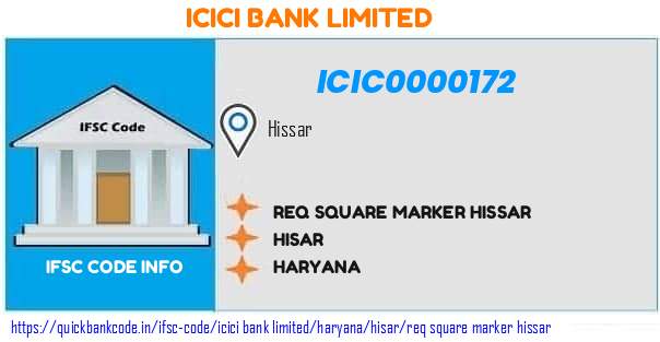 Icici Bank Req Square Marker Hissar ICIC0000172 IFSC Code