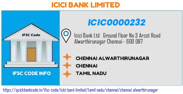 ICIC0000232 ICICI Bank. CHENNAIALWARTHIRUNAGAR