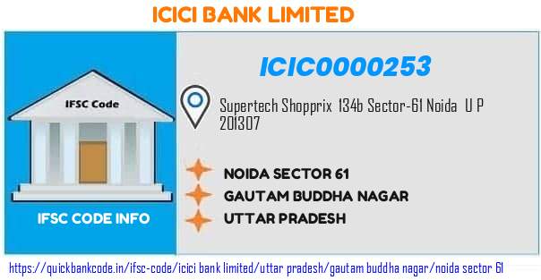 Icici Bank Noida Sector 61 ICIC0000253 IFSC Code