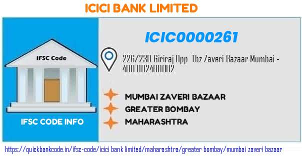 Icici Bank Mumbai Zaveri Bazaar ICIC0000261 IFSC Code