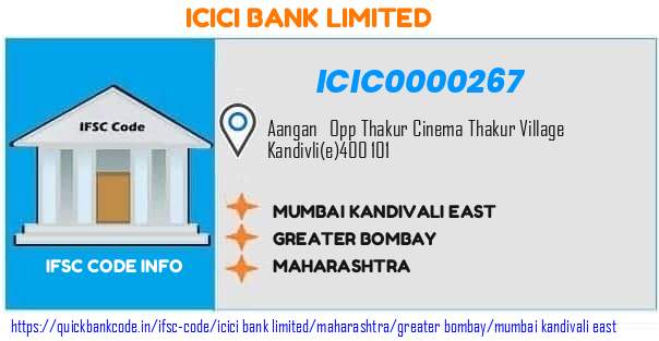 Icici Bank Mumbai Kandivali East ICIC0000267 IFSC Code