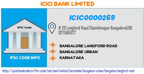 Icici Bank Bangalore Langford Road ICIC0000269 IFSC Code