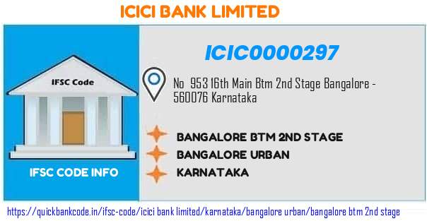 Icici Bank Bangalore Btm 2nd Stage ICIC0000297 IFSC Code