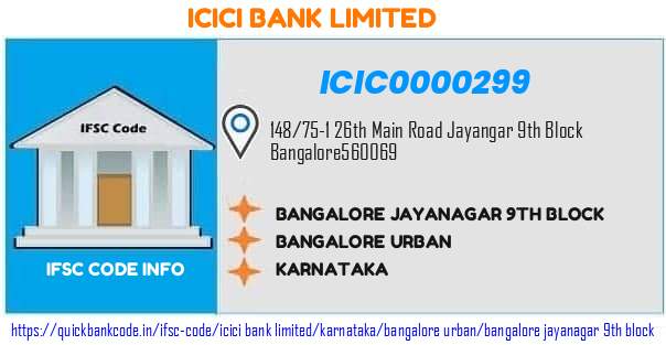 Icici Bank Bangalore Jayanagar 9th Block ICIC0000299 IFSC Code