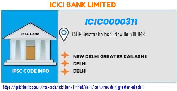 Icici Bank New Delhi Greater Kailash Ii ICIC0000311 IFSC Code