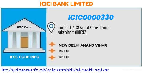 Icici Bank New Delhi Anand Vihar ICIC0000330 IFSC Code