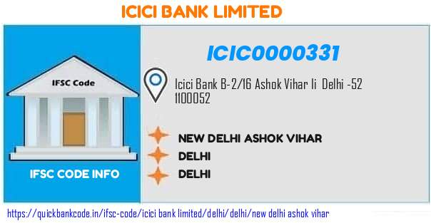 Icici Bank New Delhi Ashok Vihar ICIC0000331 IFSC Code