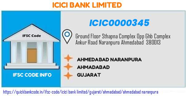 Icici Bank Ahmedabad Naranpura ICIC0000345 IFSC Code